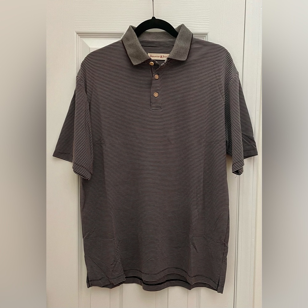 Jamaica Jaxx Navy/Gray Striped Polo Shirt Men’s Size L